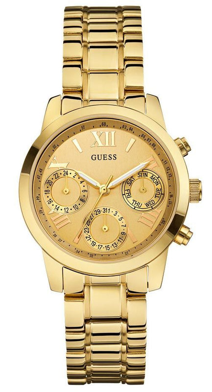 Guess Mini Sunrise Quartz Gold Dial Gold Steel Strap Watch For Women - W0448L2 Authentic Buy Shop Now