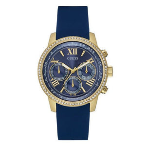 Guess Sunrise Blue Dial with Diamonds Blue Rubber Strap Watch For Women - W0616L2 Authentic Buy Shop Now