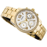 Guess Mini Sunrise Diamonds Silver Dial Gold Steel Strap Watch for Women - W0623L3 Authentic Buy Shop Now