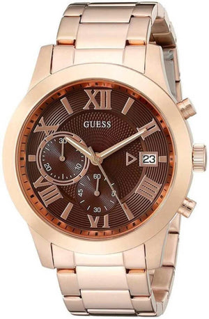 Guess Iconic Signature Brown Dial Rose Gold Steel Strap Watch For Men - W0668G1 Authentic Buy Shop Now