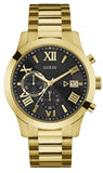 Guess Atlas Chronograph Black Dial Gold Steel Strap Watch for Men - W0668G8 Authentic Buy Shop Now