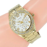 Guess Luna Diamonds White Dial Gold Steel Strap Watch for Women - W0729L2 Authentic Buy Shop Now