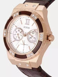 Guess Limelight Analog White Dial Brown Leather Strap Watch For Women - W0775l14 Authentic Buy Shop Now