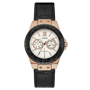Guess Limelight Quartz White Dial Black Leather Strap Watch For Women - W0775L9 Authentic Buy Shop Now