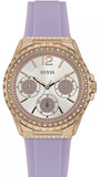Guess Starlight Diamonds White Dial Purple Rubber Strap Watch for Women - W0846L6 Authentic Buy Shop Now