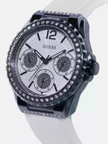 Guess Starlight Diamonds Silver Dial White Rubber Strap Watch for Women - W0846L7 Authentic Buy Shop Now