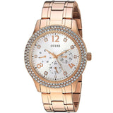 Guess Bedazzle Diamonds Silver Dial Rose Gold Steel Strap Watch For Women - W1097L3 Authentic Buy Shop Now