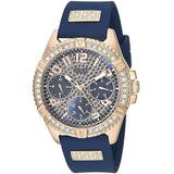 Guess Frontier DIamonds Gold Dial Blue Rubber Strap Watch For Women - W1160L3 Authentic Buy Shop Now