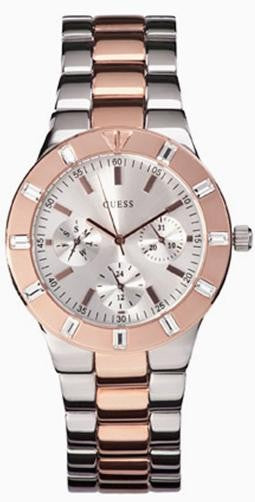 Guess Glisten Chronograph Analog Silver Dial Two Tone Steel Strap Watch For Women - W14551L1 Authentic Buy Shop Now