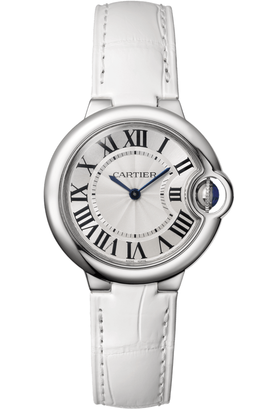 Cartier Ballon Bleu De Cartier Silver Dial White Leather Strap Watch for Women - W6920086 Authentic Buy Shop Now