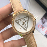 Guess Mini Triangle Quartz White Dial Gold Leather Strap Watch For Women - W70015l1 Authentic Buy Shop Now
