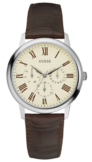 Guess Wafer Quartz White Dial Brown Leather Strap Watch For Men - W70016G2 Authentic Buy Shop Now