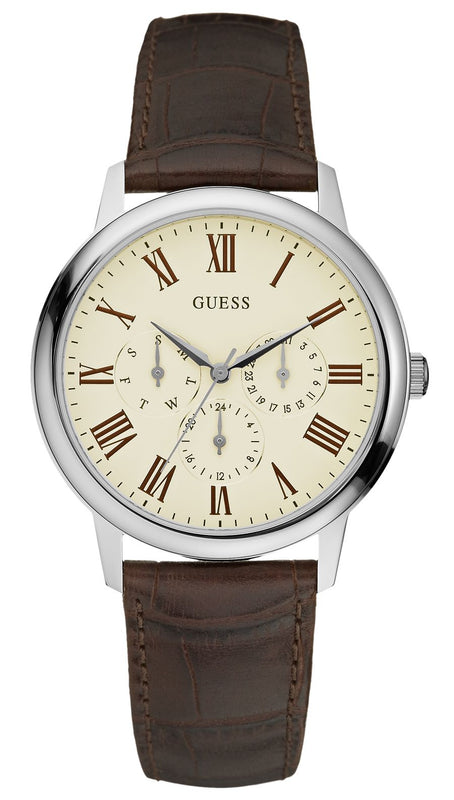 Guess Wafer Quartz White Dial Brown Leather Strap Watch For Men - W70016G2 Authentic Buy Shop Now