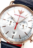Emporio Armani Aviator Silver Dial Blue Leather Strap Watch For Men - AR11123 Authentic Buy Shop Now