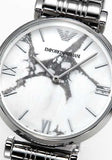 Emporio Armani Gianni T Bar White Marble Dial Silver Steel Strap Watch For Women - AR11170 Authentic Buy Shop Now