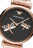 Emporio Armani Gianni T Bar Black Dial Rose Gold Steel Strap Watch For Women - AR11206 Authentic Buy Shop Now