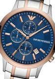Emporio Armani Renato Chronograph Blue Dial Two Tone Steel Strap Watch For Men - AR80025 Authentic Buy Shop Now