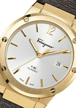 Salvatore Ferragamo F-80 Classic White Dial Brown Leather Strap Watch for Men - SFDT00819 Authentic Buy Shop Now