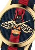 Gucci G Timeless Bee Red & Blue Dial Red Two Tone Nylon Strap Watch For Men - YA1264061 Authentic Buy Shop Now