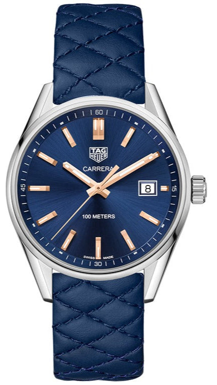 Tag Heuer Carrera Quartz Blue Dial Blue Calfskin Leather Strap Watch for Women - WAR1112.FC6391 Authentic Buy Shop Now