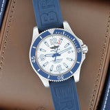 Breitling Superocean II Automatic 42mm White Dial Blue Rubber Strap Watch for Men - A17366D81A1S2 Authentic Buy Shop Now