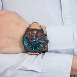 Diesel Mega Chief Chronograph Black Dial Brown Leather Strap Watch For Men - DZ4476 Authentic Buy Shop Now