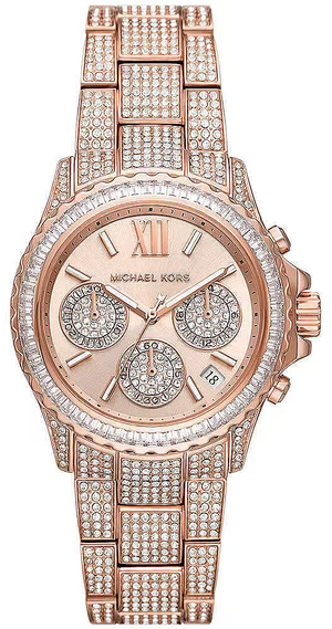 Michael Kors Everest Chronograph Crystals Rose Gold Dial Rose Gold Steel Strap Watch For Women - MK7235 Authentic Buy Shop Now