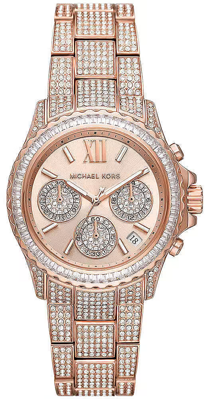 Michael Kors Everest Chronograph Crystals Rose Gold Dial Rose Gold Steel Strap Watch For Women - MK7235 Authentic Buy Shop Now