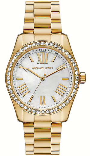 Michael Kors Lexington Mother of Pearl White Dial Gold Steel Strap Watch for Women - MK1079 Authentic Buy Shop Now