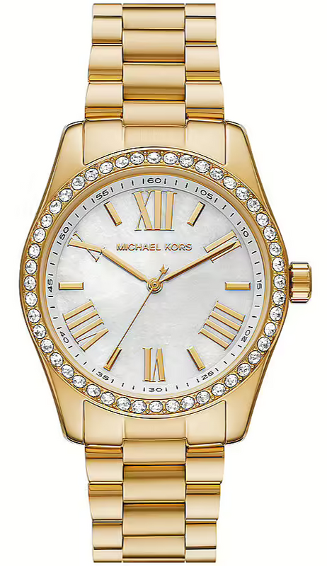 Michael Kors Lexington Mother of Pearl White Dial Gold Steel Strap Watch for Women - MK1079 Authentic Buy Shop Now