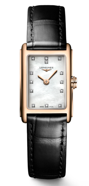 Longines Dolcevita Diamonds Mother of Pearl White Dial Black Leather Strap Watch for Women - L5.258.8.87.0 Authentic Buy Shop Now