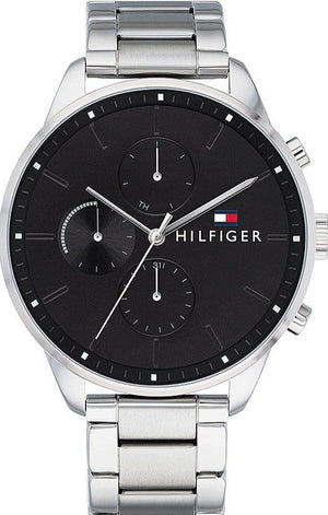 Tommy Hilfiger Chase Quartz Black Dial Silver Steel Strap Watch For Men - 1791485 Authentic Buy Shop Now