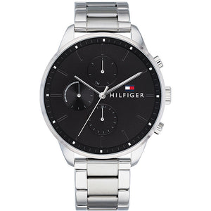 Tommy Hilfiger Chase Quartz Black Dial Silver Steel Strap Watch For Men - 1791485 Authentic Buy Shop Now