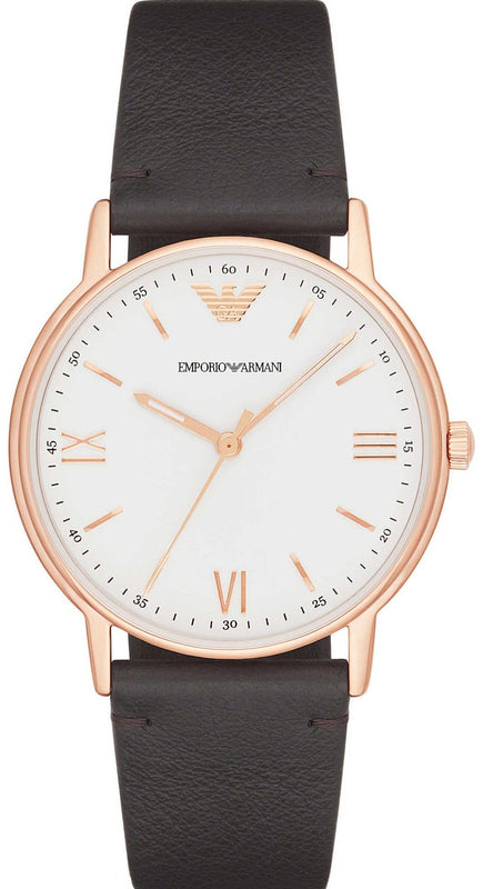 Emporio Armani Dress Quartz White Dial Brown Leather Strap Watch For Men - AR11011 Authentic Buy Shop Now
