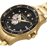 Maserati SFIDA Black Dial Yellow Gold Toned Stainless Steel Watch For Men - R8823140003 Authentic Buy Shop Now