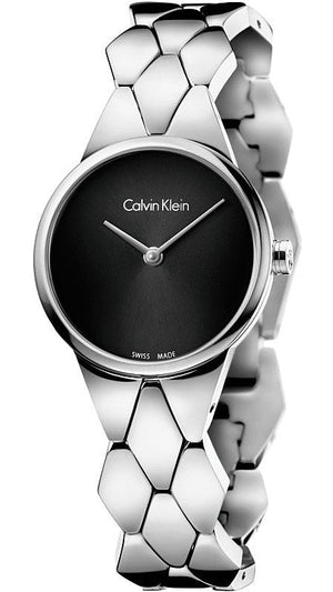 Calvin Klein Snake Black Dial Silver Steel Strap Watch For Women - K6E23141 Authentic Buy Shop Now