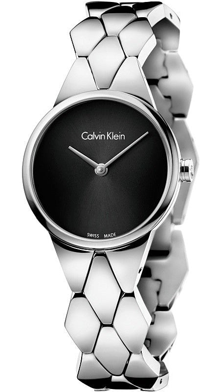 Calvin Klein Snake Black Dial Silver Steel Strap Watch For Women - K6E23141 Authentic Buy Shop Now