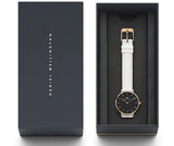 Daniel Wellington Classic Petite Bondi Black Dial White Leather Strap Watch For Women - DW00100285 Authentic Buy Shop Now