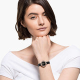 Swarovski Crystal Flower Black Dial Black Leather Strap Watch for Women - 5552421 Authentic Buy Shop Now