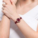 Swarovski Crystal Flower Red Dial Red Leather Strap Watch for Women - 5552780 Authentic Buy Shop Now