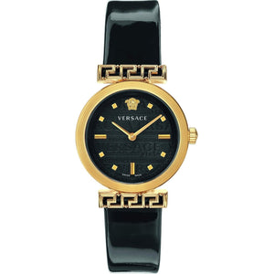 Versace Greca Meander Black Dial Black Leather Strap Watch for Women - VELW00420 Authentic Buy Shop Now