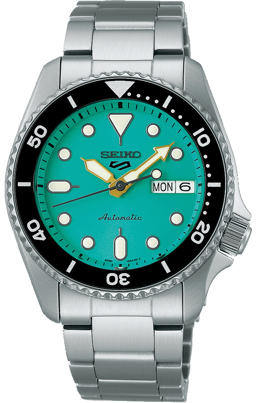 Seiko 5 Sports SKX Midi Automatic Teal Dial Silver Steel Strap Watch For Men - SRPK33K1 Authentic Buy Shop Now