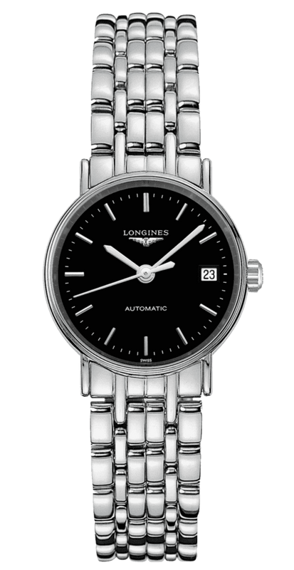 Longines Presence 25.5mm Automatic Black Dial Silver Steel Strap Watch for Women - L4.321.4.52.6 Authentic Buy Shop Now