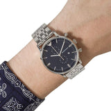 Emporio Armani Gianni Chronograph Blue Dial Silver Steel Strap Watch For Men - AR1648 Authentic Buy Shop Now