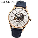 Emporio Armani Meccanico Automatic White Dial Blue Leather Strap Watch For Men - AR1947 Authentic Buy Shop Now