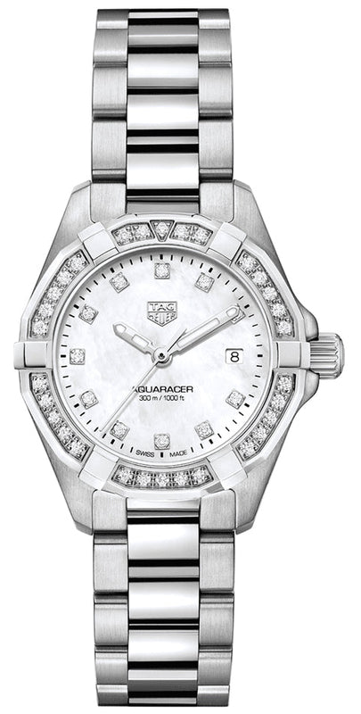 Tag Heuer Aquaracer Diamonds Mother of Pearl White Dial Silver Steel Strap Watch for Women - WBD1415.BA0741 Authentic Buy Shop Now