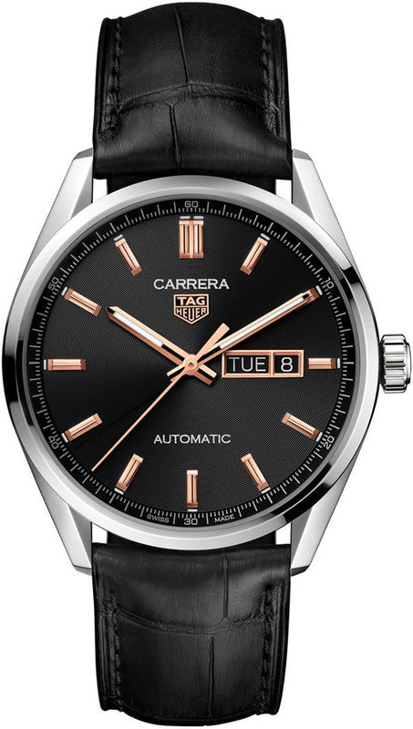 Tag Heuer Carrera Day Date Black Dial Black Leather Strap Watch for Men - WBN2013.FC6503 Authentic Buy Shop Now