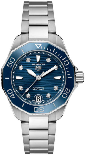 Tag Heuer Aquaracer Professional 300 Automatic Diamonds Blue Dial Silver Steel Strap Watch for Women - WBP231B.BA0618 Authentic Buy Shop Now