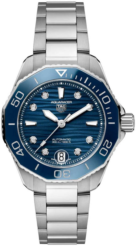 Tag Heuer Aquaracer Professional 300 Automatic Diamonds Blue Dial Silver Steel Strap Watch for Women - WBP231B.BA0618 Authentic Buy Shop Now