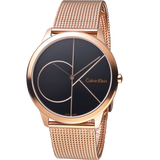 Calvin Klein Minimal Black Dial Rose Gold Mesh Bracelet Watch for Men - K3M21621 Authentic Buy Shop Now